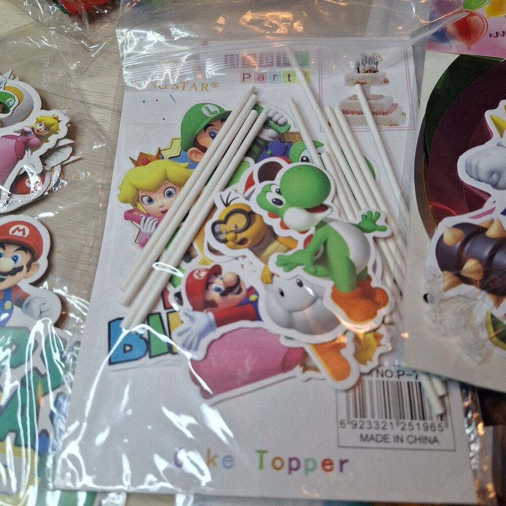 Super Mario Themed Birthday Party Supplies Cake Toppers Banner Tablecloth Toad - Picture 10 of 10